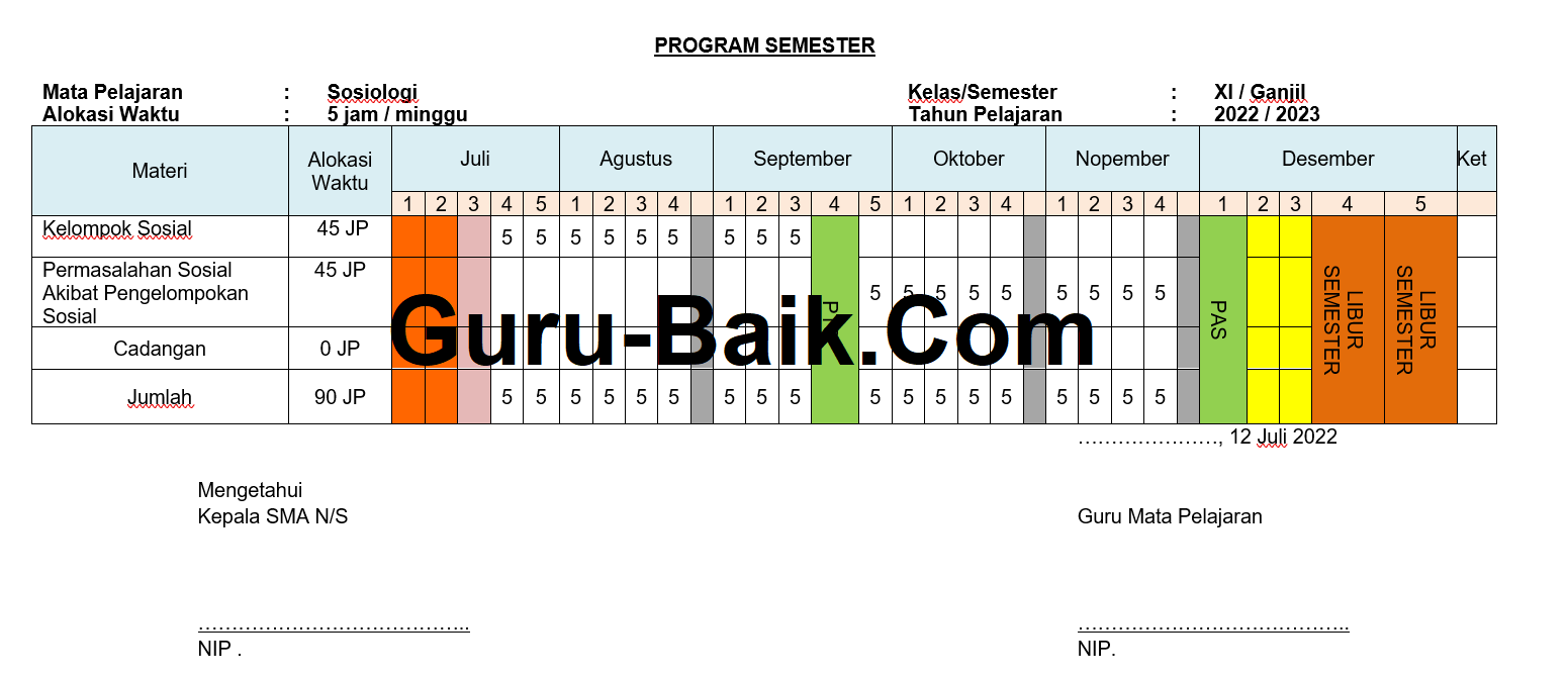 ProMes Sosiologi Kelas Xi Kurikulum Merdeka 2022/2023 Guru Baik